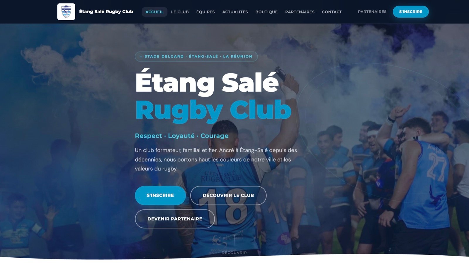 Page d'accueil du site de l'Étang Salé Rugby Club, à La Réunion.